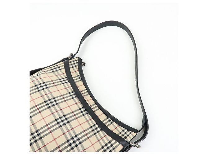 Borsa a tracolla BURBERRY Nova Plaid in tela e pelle Beige Black - vista 6