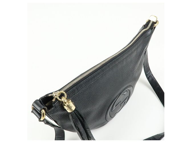 Borsa a tracolla in pelle GUCCI SOHO Interlocking G con nappina Nero 308361 - vista 17