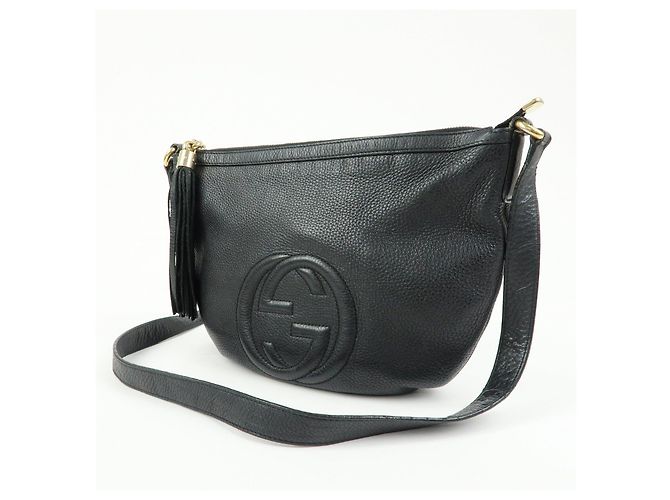 Borsa a tracolla in pelle GUCCI SOHO Interlocking G con nappina Nero 308361 - vista 3