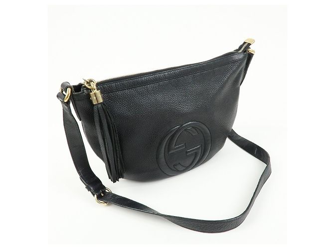 Borsa a tracolla in pelle GUCCI SOHO Interlocking G con nappina Nero 308361 - vista 4