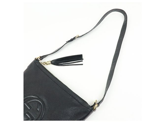 Borsa a tracolla in pelle GUCCI SOHO Interlocking G con nappina Nero 308361 - vista 6