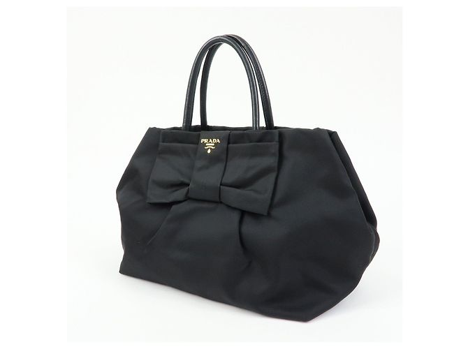 Borsa tote a mano PRADA in nylon e pelle con nastro Nero BN1601 - vista 3