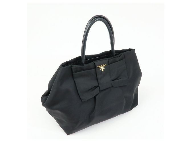 Borsa tote a mano PRADA in nylon e pelle con nastro Nero BN1601 - vista 4
