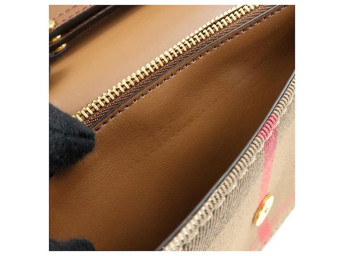 Borsa a tracolla con catena BURBERRY Nova Plaid in pelle e tela Brown Beige - vista 10