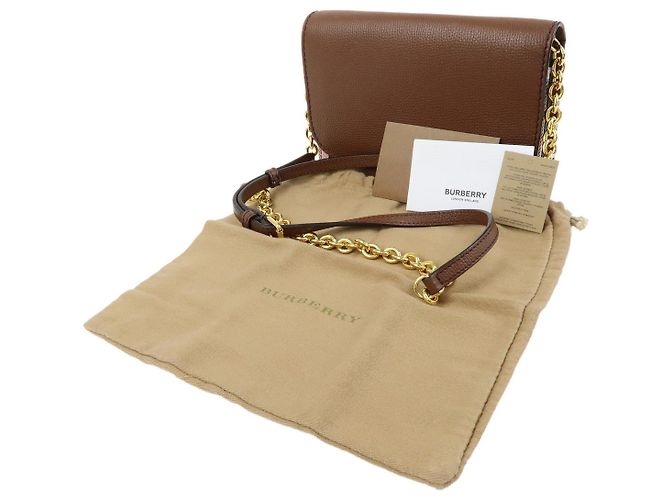 Borsa a tracolla con catena BURBERRY Nova Plaid in pelle e tela Brown Beige - vista 12