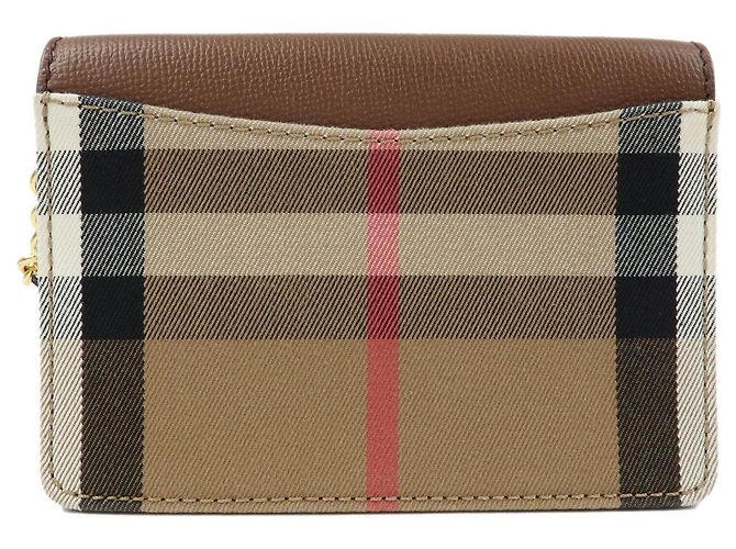 Borsa a tracolla con catena BURBERRY Nova Plaid in pelle e tela Brown Beige - vista 2