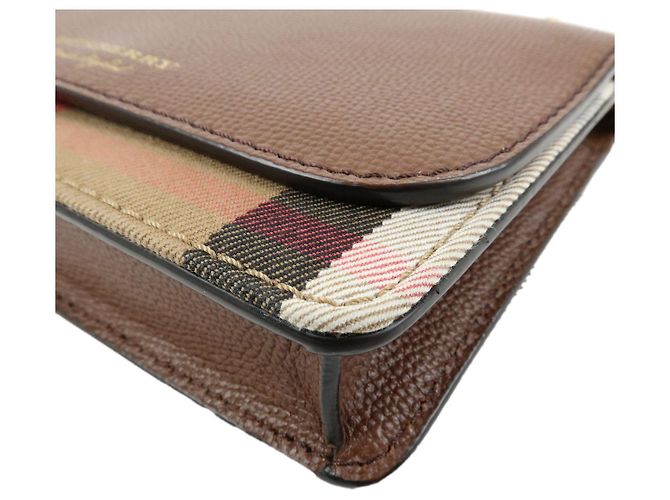 Borsa a tracolla con catena BURBERRY Nova Plaid in pelle e tela Brown Beige - vista 6