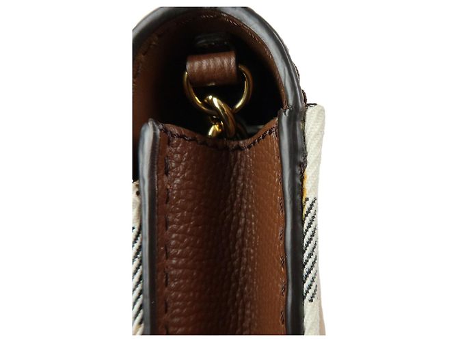 Borsa a tracolla con catena BURBERRY Nova Plaid in pelle e tela Brown Beige - vista 7