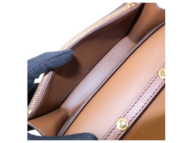Borsa a tracolla con catena BURBERRY Nova Plaid in pelle e tela Brown Beige - vista 9