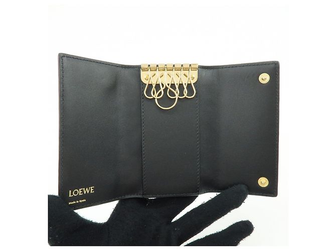 LOEWE Repeat Anagram Calf Leather 6 Ring Key Case Key Holder Black - view 15