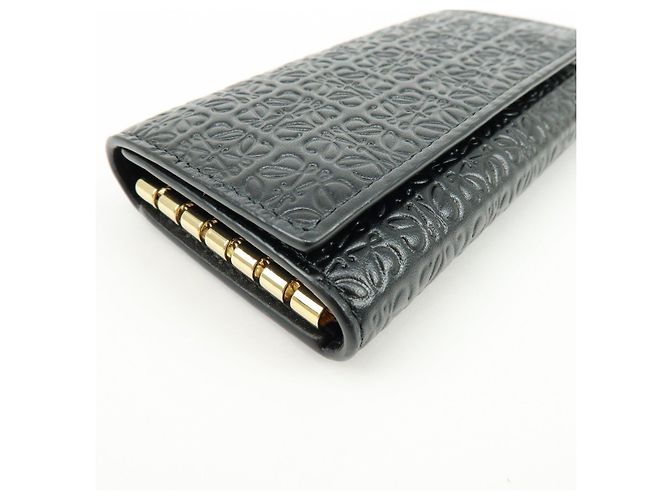 LOEWE Repeat Anagram Calf Leather 6 Ring Key Case Key Holder Black - view 6