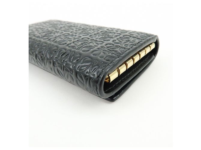 LOEWE Repeat Anagram Calf Leather 6 Ring Key Case Key Holder Black - view 9