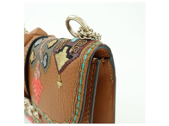 Borsa a tracolla in pelle con catena e ricami VALENTINO Glam Lock Marrone - vista 13