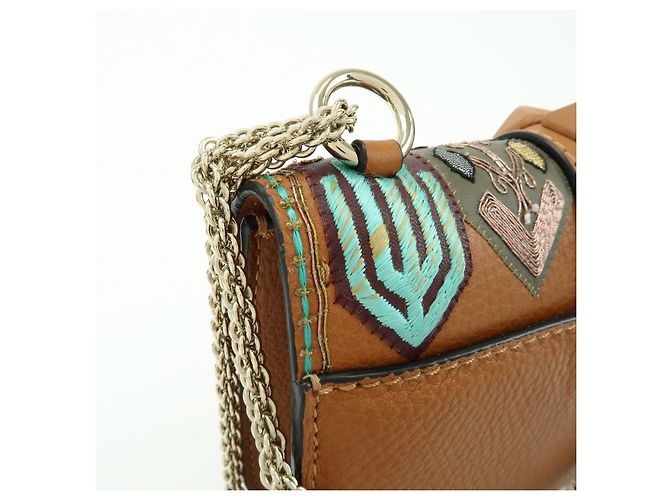 Borsa a tracolla in pelle con catena e ricami VALENTINO Glam Lock Marrone - vista 14