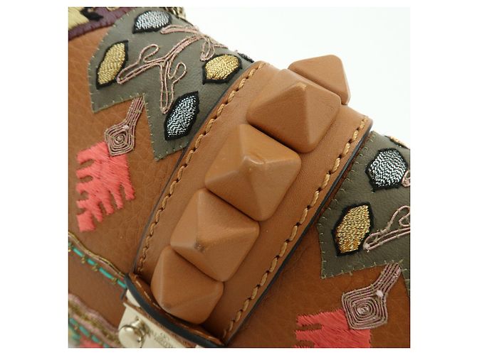 Borsa a tracolla in pelle con catena e ricami VALENTINO Glam Lock Marrone - vista 17