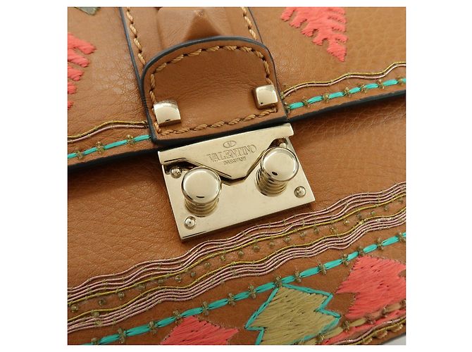 Borsa a tracolla in pelle con catena e ricami VALENTINO Glam Lock Marrone - vista 18