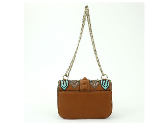 Borsa a tracolla in pelle con catena e ricami VALENTINO Glam Lock Marrone - vista 2
