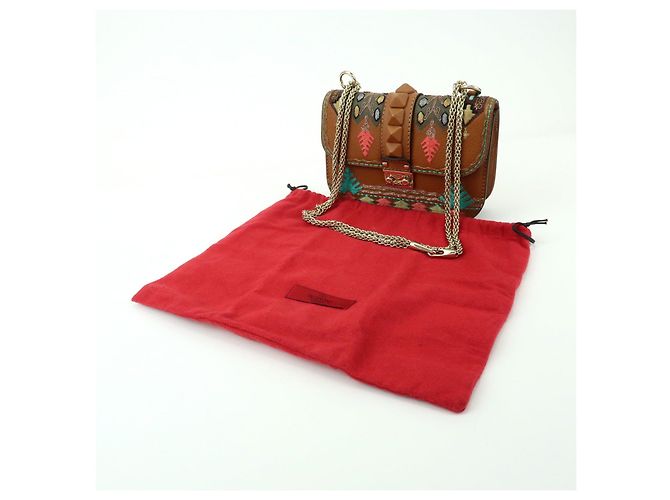 Borsa a tracolla in pelle con catena e ricami VALENTINO Glam Lock Marrone - vista 24
