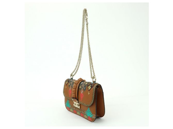 Borsa a tracolla in pelle con catena e ricami VALENTINO Glam Lock Marrone - vista 3