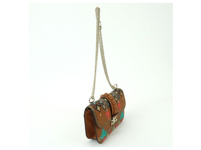Borsa a tracolla in pelle con catena e ricami VALENTINO Glam Lock Marrone - vista 4