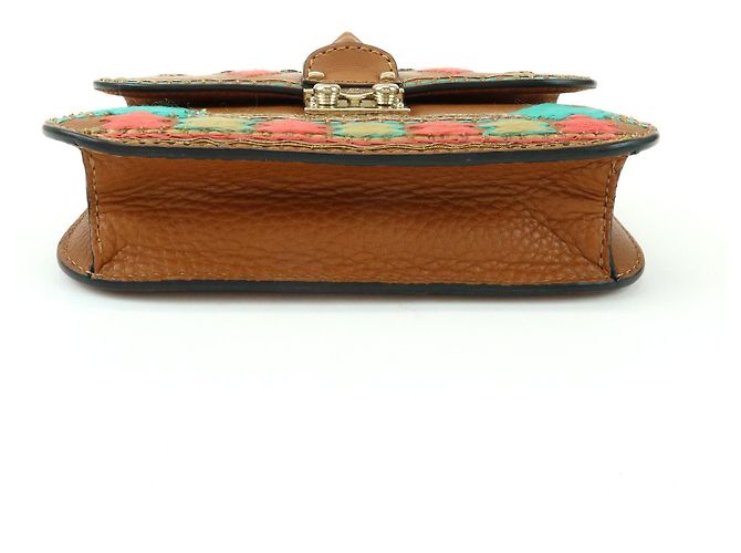 Borsa a tracolla in pelle con catena e ricami VALENTINO Glam Lock Marrone - vista 5