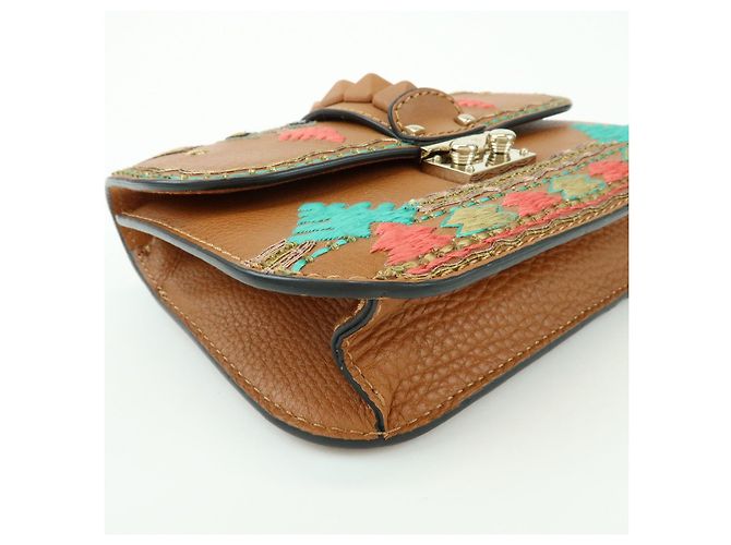 Borsa a tracolla in pelle con catena e ricami VALENTINO Glam Lock Marrone - vista 9