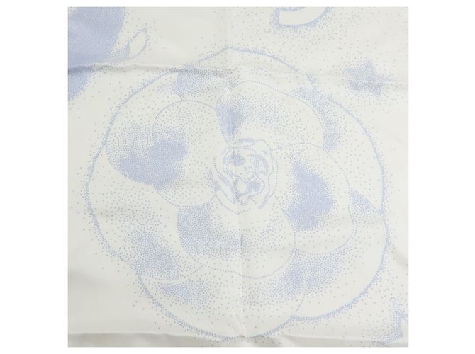 CHANEL Camelia COCO Mark Schal 100% Seide Bär Pinguin Weiß Hellblau - Ansicht 10