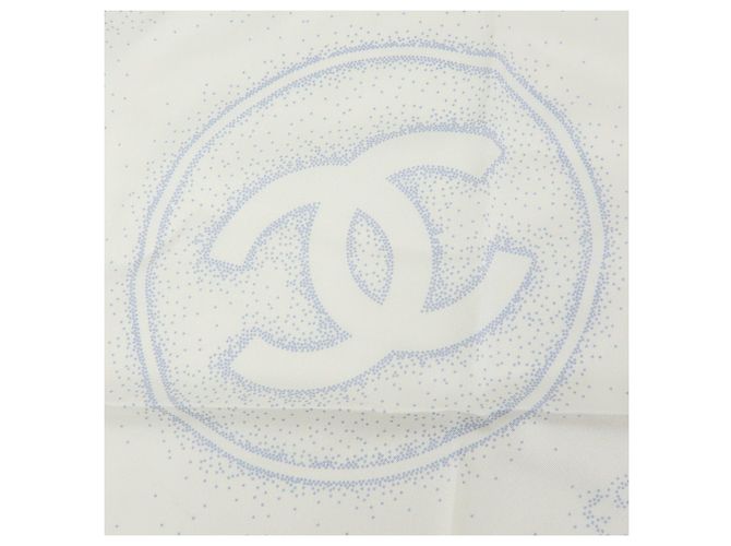 CHANEL Camelia COCO Mark Schal 100% Seide Bär Pinguin Weiß Hellblau - Ansicht 11