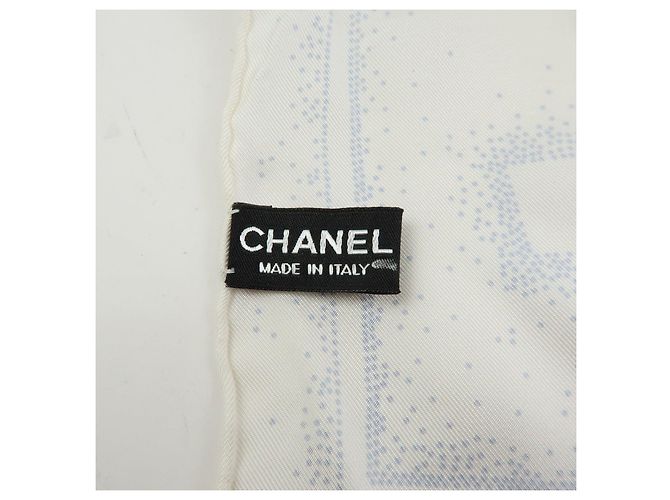 CHANEL Camelia COCO Mark Schal 100% Seide Bär Pinguin Weiß Hellblau - Ansicht 17