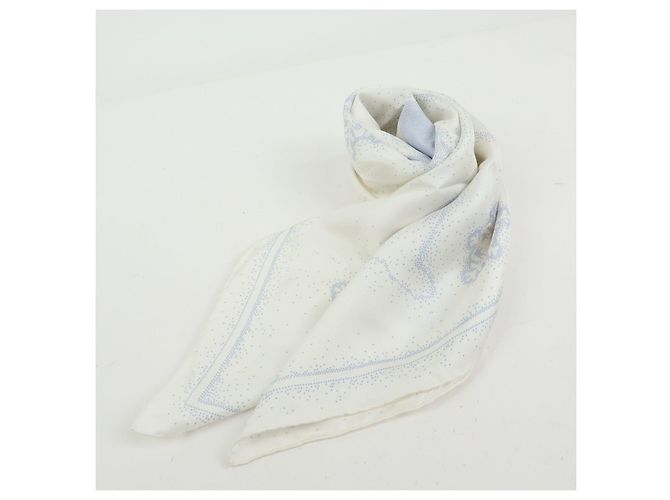 CHANEL Camelia COCO Mark Schal 100% Seide Bär Pinguin Weiß Hellblau - Ansicht 18