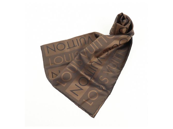 Sciarpa Louis Vuitton Logo Pattern 100% Seta Marrone 70×70 - vista 11