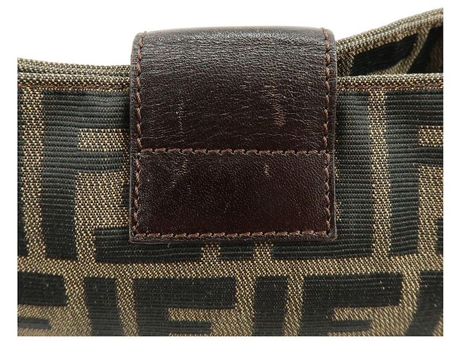 Borsa a mano e a tracolla FENDI in tela jacquard Zucca e pelle, Marrone - vista 16