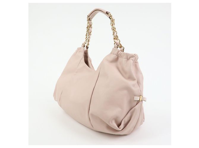 Salvatore Ferragamo Borsa a tracolla in pelle con catena e fiocco Ferragamo Vara Pink - vista 3