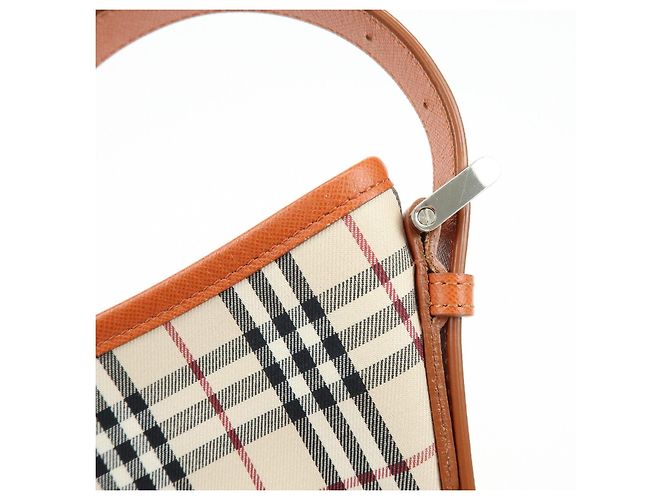 Borsa a tracolla BURBERRY Nova Plaid in tela e pelle Beige - vista 13