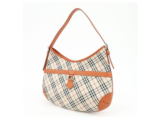 Borsa a tracolla BURBERRY Nova Plaid in tela e pelle Beige - vista 3