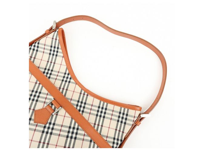 Borsa a tracolla BURBERRY Nova Plaid in tela e pelle Beige - vista 6