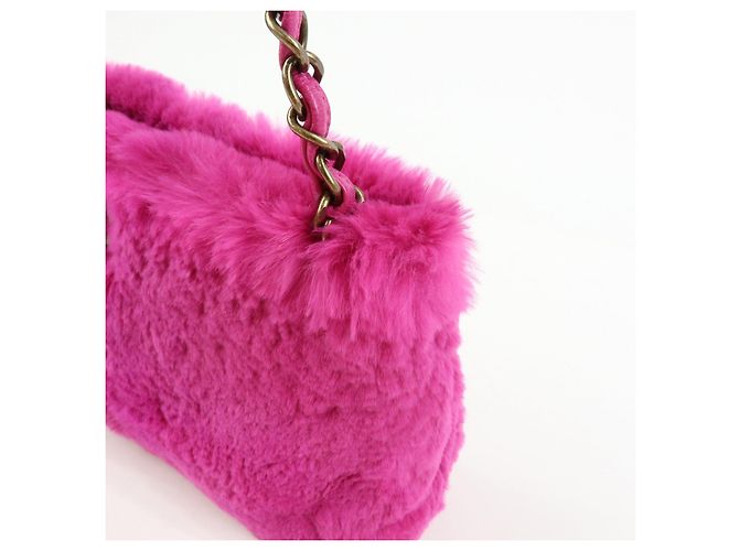 Bolsa de Ombro com Corrente em Couro e Pele de Coelho CHANEL Purple - vista 12