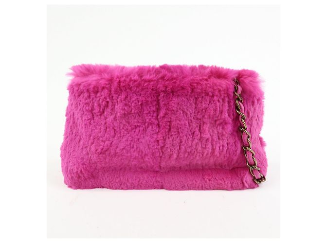 Bolsa de Ombro com Corrente em Couro e Pele de Coelho CHANEL Purple - vista 2