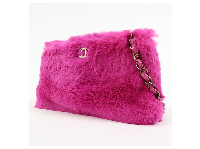 Bolsa de Ombro com Corrente em Couro e Pele de Coelho CHANEL Purple - vista 3