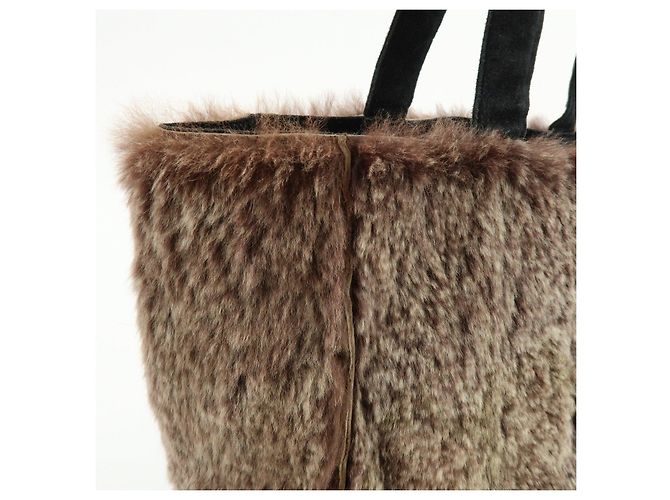 Borsa Tote in camoscio e pelliccia di coniglio CHANEL Brown Beige - vista 14