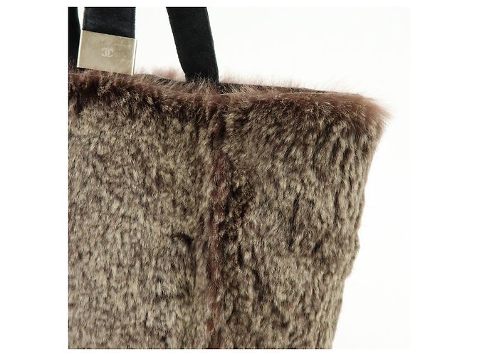 Borsa Tote in camoscio e pelliccia di coniglio CHANEL Brown Beige - vista 15