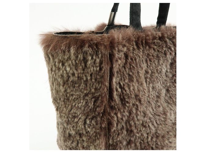 Borsa Tote in camoscio e pelliccia di coniglio CHANEL Brown Beige - vista 16