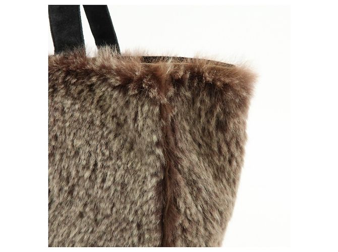 Borsa Tote in camoscio e pelliccia di coniglio CHANEL Brown Beige - vista 17