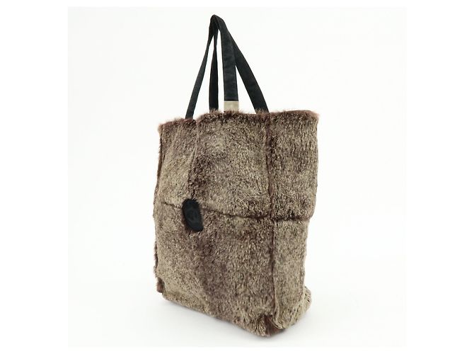 Borsa Tote in camoscio e pelliccia di coniglio CHANEL Brown Beige - vista 3