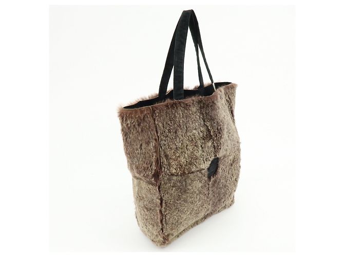 Borsa Tote in camoscio e pelliccia di coniglio CHANEL Brown Beige - vista 4