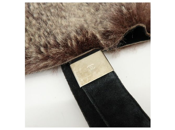 Borsa Tote in camoscio e pelliccia di coniglio CHANEL Brown Beige - vista 7