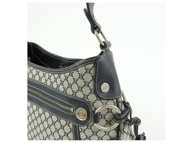 Céline Borsa a spalla e a mano CELINE in tela Macadam e pelle Nera - vista 12