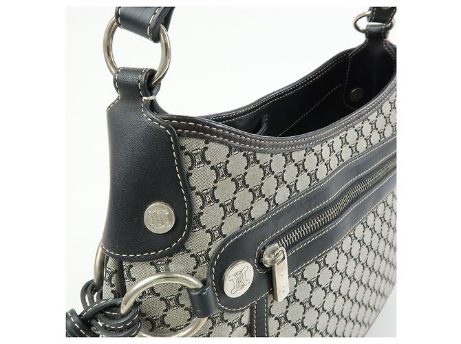 Céline Borsa a spalla e a mano CELINE in tela Macadam e pelle Nera - vista 13
