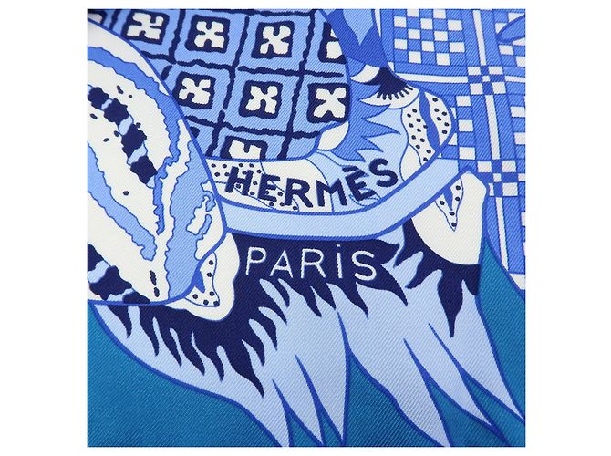 Hermès HERMES Carre 90 Seidentuch 100% FLEURS DINDIENNES Blue White - Ansicht 10