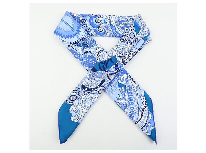 Hermès HERMES Carre 90 Seidentuch 100% FLEURS DINDIENNES Blue White - Ansicht 12